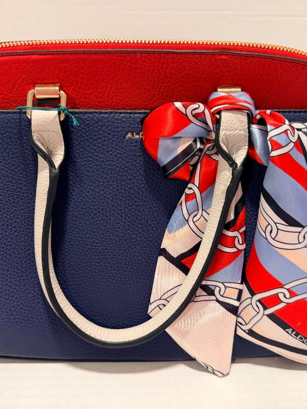 ALDONavy/Red Structured  Satchel Handbag Gold Hardware with Strap